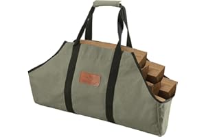 WHITEDUCK TUFF Large Firewood Carrier 21 Oz. Heavy Duty Waxed Canvas Log Carrier Holder for Fireplace, Carrying Wood Indoor & Outdoor (Olive, Boat Shape (26"x17"x9"))