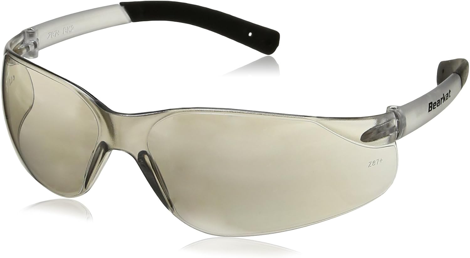 Crews BK219 BearKat Polycarbonate Indoor/Outdoor Clear Mirror Lens Safety Glasses with Non-Slip Hybrid Black Temple Sleeve, Small, 1 Pair