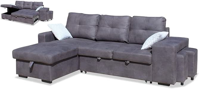 Muebles Baratos Sofa Cama con Chaise Longue, Tres plazas Subida
