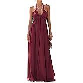 Maxi Dresses for Women Sexy Halter V Neck Backless Smocked High Waisted A Line Beach Vacation Sundress