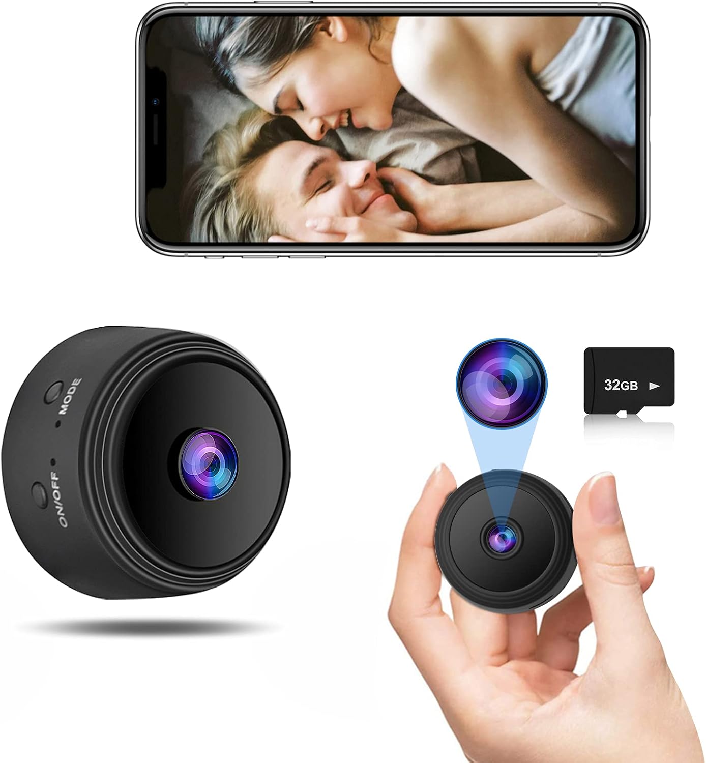 Mini 1080P Security Camera with Audio and Video(with 32G SD Card),Auto Night Vision/Motion Activated Alarm,Security Surveillance Wireless Nanny Pet Cam Ultra Wide-Angle Cameras for Home Security