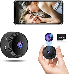Mini 1080P Security Camera with Audio and Video(with 32G SD Card),Auto Night Vision/Motion Activated Alarm,Security Surveillance Wireless Nanny Pet Cam Ultra Wide-Angle Cameras for Home Security