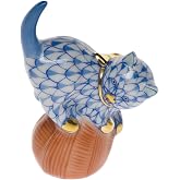 Herend Mischievous Cat Figurine Blue Fishnet