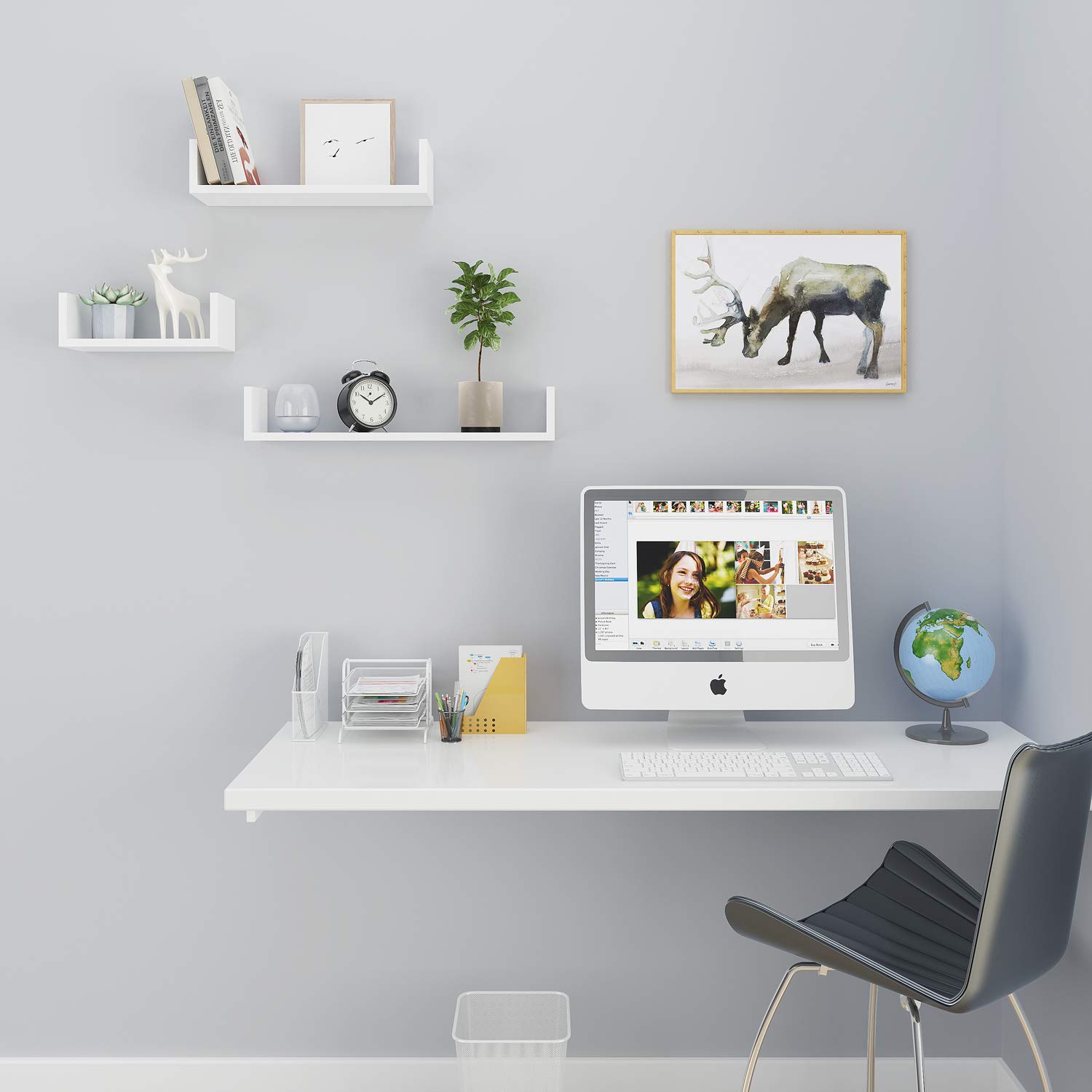 Jinguio Floating U Shelves Wall Mounted, Set of 3 (White)