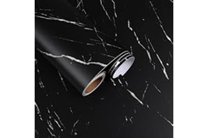 FANCYEASY Black Marble Contact Paper for Countertops Peel and Stick 15.7"x118" Removable Matte Black Countertop Contact Paper