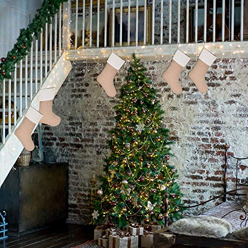Sunshane 5 Pieces Burlap Christmas Stockings Xmas Fireplace Hanging Stockings Decoration Stockings for Christmas Decoration DIY Craft, Flaxen - Thumbnail 6