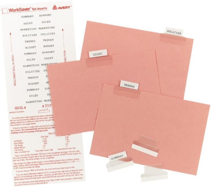 Avery Index Tabs with Printable Inserts, 1-Inch, 25 Tabs (16221), Clear : File Folder Tabs : Office Products