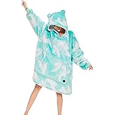THREE POODLE Wearable Blanket Hoodie for Women, Oversized Sherpa Sweatshirt Blanket for Adults Men, Warm Cozy Tie-dye Green Hooded Blanket, Gifts for Teen Girls Women Mom Sister