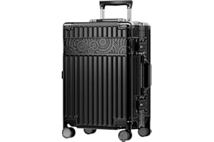 Krute Carry On Luggage with Aluminum Frame Zipperless Luggage with 8 Wheels 20inch Hard Shell Suitcase with PC+ABS TSA Lock 4 Metal Corner Black
