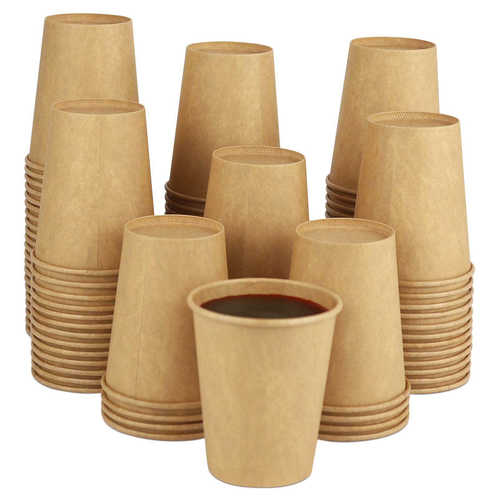 Photo 1 of Kuerqi Paper Cups, 100 Pack 8 Oz Kraft Disposable Cups, Paper Coffee Cups 8 Oz, Hot Cups Water Cups for Home Office Outdoor