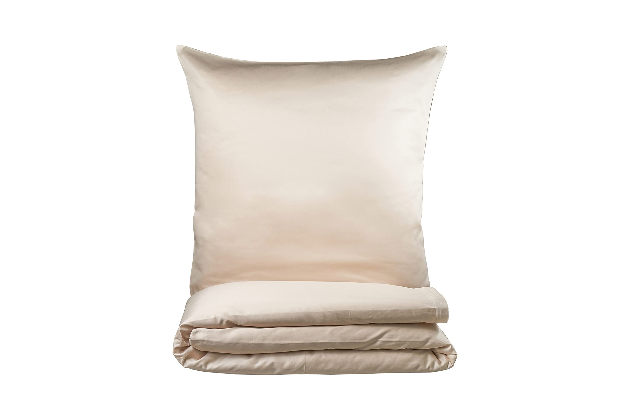 VANITA' DI RASO Cotton Satin Bed Linen Set, Premium Duvet Cover 135 x 200 cm, Pillowcase 80 x 80 cm, 100% Cotton Sand