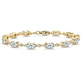 Gem Stone King 18K Yellow Gold Plated Silver Sky Blue Aquamarine and White Moissanite Tennis Bracelet For Women (6.91 Cttw, Gemstone Birthstone, Oval 6X4MM, 6.5, 7, 7.5 Inch)