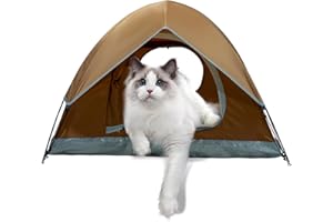 ASFANES Outdoor Waterproof Pet Camping Tent, Cave Bed for Indoor Cats and Small Dogs, Portable Cat House Dog House, 29.5x29.5x18.9'', Brown, M.