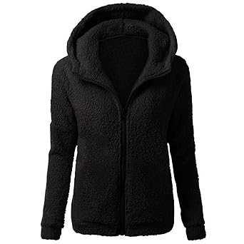 Damen Hoodie Kapuzenjacke Rovinci Frauen Teddy Mode Wesentlich Fleece Einfarbig Langarm Sweatjacke Warme Fleecejacke Pullover