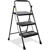 GOLYTON 3 Step Ladder,Step Stools for Adults, 500lbs Capacity | Step Stool Foldable, Steel Ladder for Household and Office, Grey