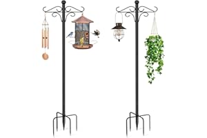 PIYILO Shepherds Hooks for Outdoor, 2 Pack 76.8 in Heavy Duty Bird Feeder Pole, Thickened Double Shepherd Hook Stand for Hanging Plants, Lanterns, Solar Lights, Wind Chime, Hummingbird Feeder, Garden