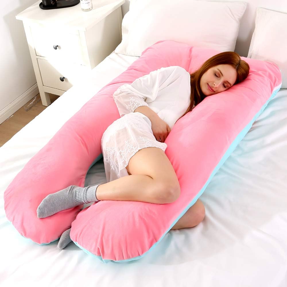 Toplimit Pregnancy Pillow,55" U Shaped Body Pillow for Pregnant Women Maternity Pillow (Blue Pink)