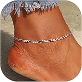 PROSILVER 925 Sterling Silver Ankle Bracelets For Women, Stylish Chain Anklets, Summer Beach Jewelry, 8.6-10.6 Inch Adjustable, Come with Box