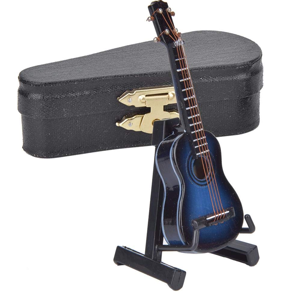Miniature guitar model wooden guitar mini musical instrument ornaments birthday gift for foreign clients teachers or male and female friends(Blue)