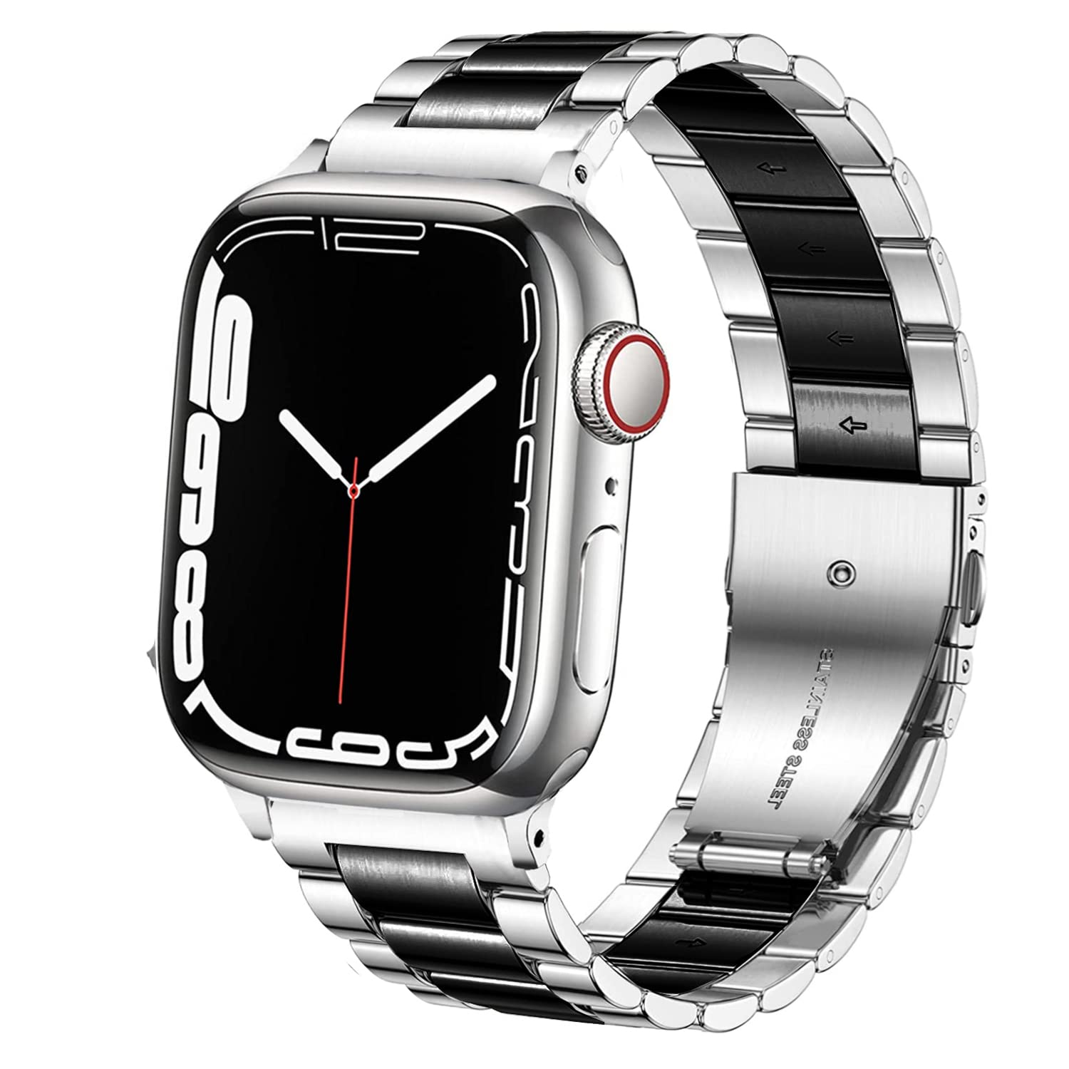 DEALELE Bands Compatible with iWatch 42mm 44mm 45mm 49mm, Solid Stainless Steel Metal Strap Replacement for Apple Watch Series 8 / Ultra / 7 / SE / 6 / 5 / 4 / 3 Women Men, Silver-Black
