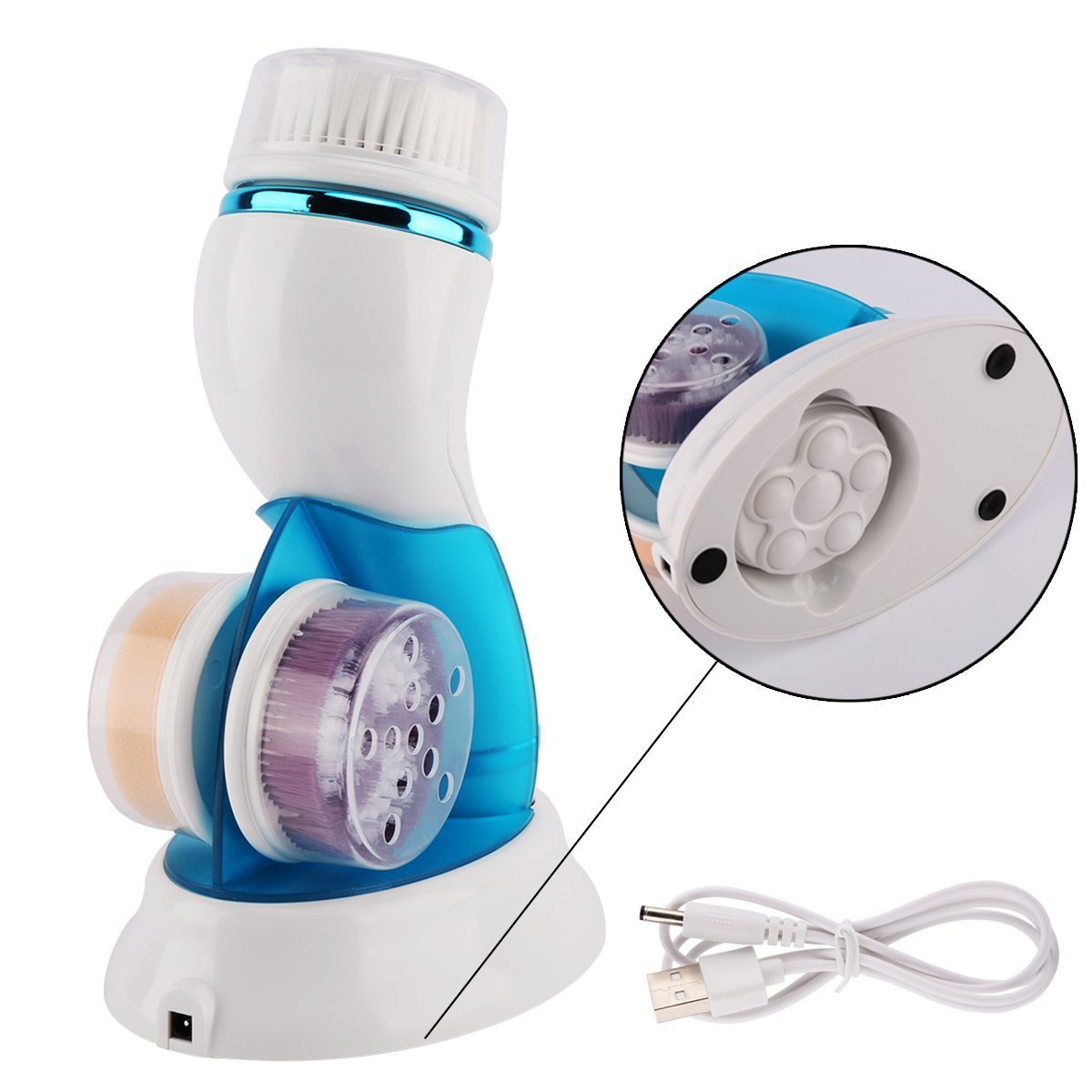 Zinnor Facial Brush 2 Speed Deep Cleansing Facial Brush Spin Brush with 4 Massager Brush Heads Remove Blackhead Cleansing System