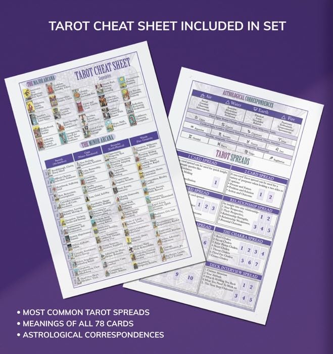 Tarot Cards with Meanings - Beginner Learning Set - Sheet with Common Spreads, Astrological Correspondences, Guidebook Included - Classic Design 78 Card Deck- Original Deck- FSC-Certified