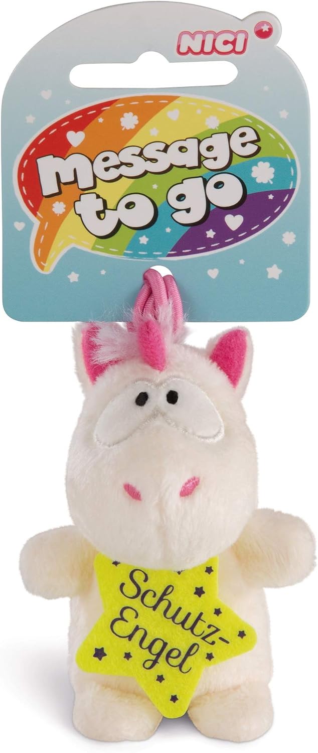 NICI 42725 Message to Go Loop 8 cm Unicorn Theodor Guardian Angel, White / Pink
