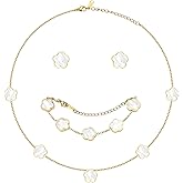 Double-Sided Clover Jewelry Set - 18K Gold Plated Flower Design Five Leaf Clover Bracelet Pendant Necklace And Stud Earrings For Women.Lucky Gifts For Mom Wife Daughter Friends