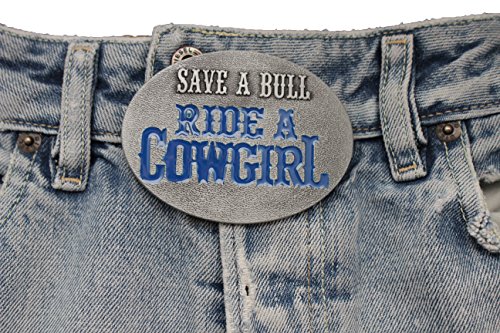 TFJ Men Western Cowboys Fashion Belt Buckle Silver Metal Save A Bull Ride A Cowgirl