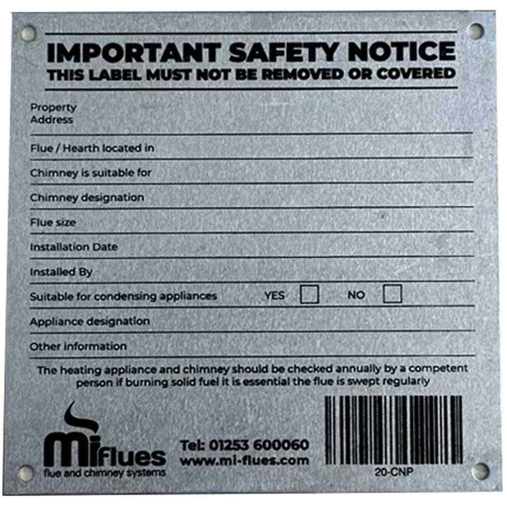 CHIMSOC Chimney Hearth Notice Plate - Aluminium