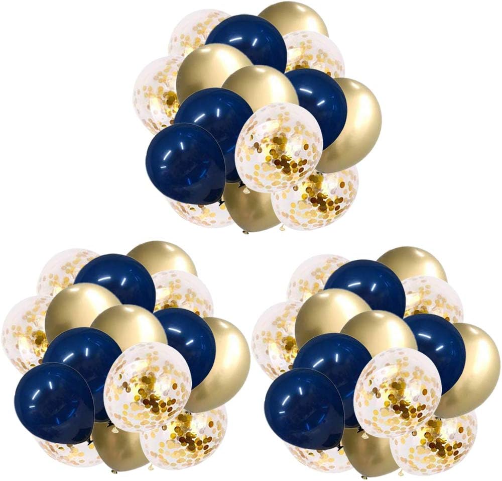 Graduation Balloons 60pcs 12in Navy Blue&Gold Confetti&Gold Metallic Chrome Balloons for Baby Shower,Birthday Party,Wedding Party Children's Party Decorations