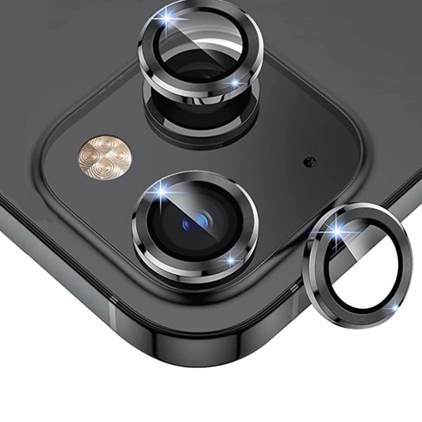 EKAM Camera Lens Protector for iPhone 14 6.1-Inch and iPhone 14 Plus 6.7-Inch 9H Tempered Glass Aluminum Alloy Metal Individual Ring Cover HD Clear Bubble Free Protection (Black)