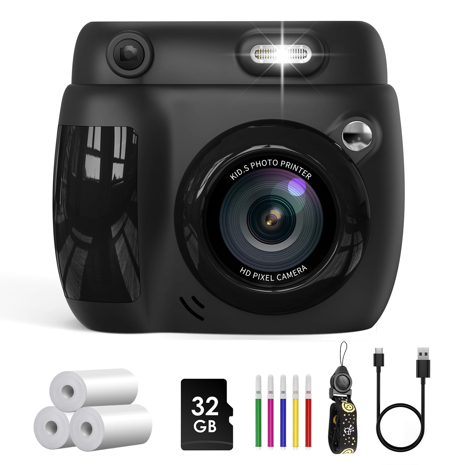 Gofunly Kids Camera Instant Print, 1080P 2.4'' Digital Camera for Kids with 32GB Card & 3 Rolls Print Paper, Birthday Gifts Toys for Boys Girls Ages 3-12, Black — image 1