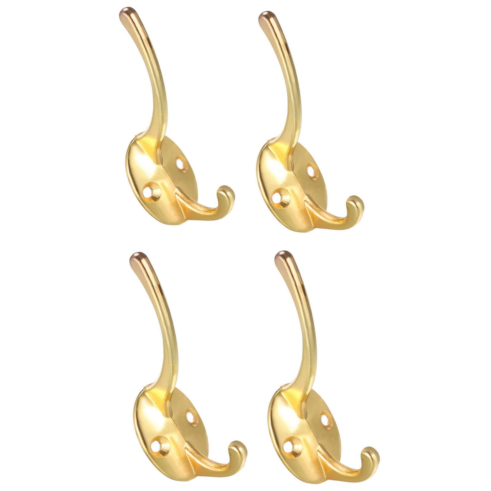 TOP-VIGOR 4Pcs Double Prong Robe Hook, Wall Mounted Dual Coat Hooks, Heavy Duty Metal Door Hooks Cloth Hanger for Hanging Hat Tie Clothes Towel