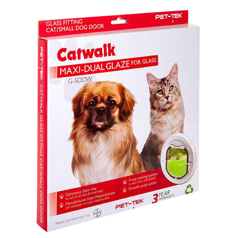 Catwalk Dog or Cat Door White Glass Fit Dual Glaze