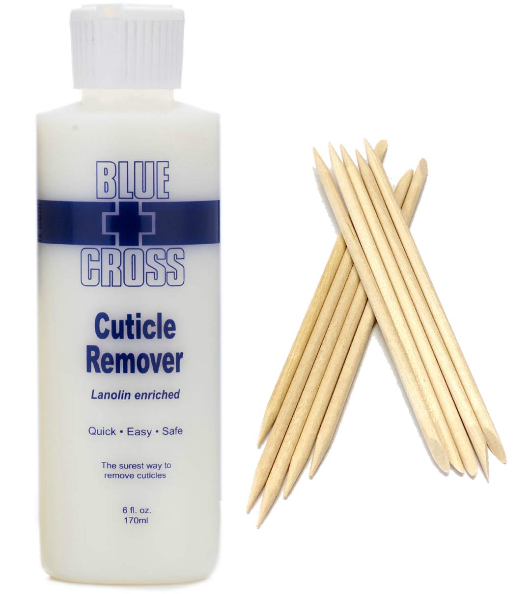 Blue Cross Cuticle Remover 6 Ounce Bundle with SMFE Wooden Cuticle Sticks : Beauty