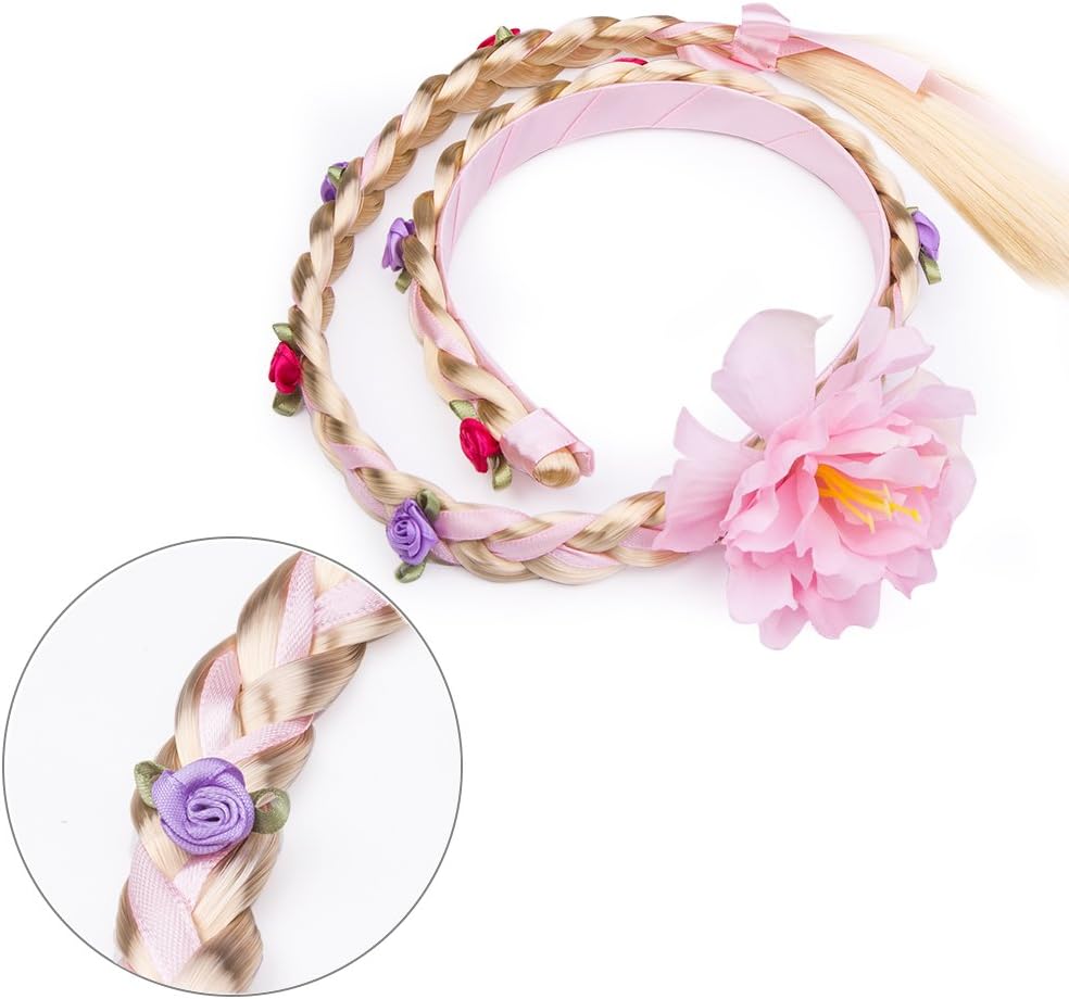 Vicloon Elsa Dress Up Accessories Set of 5, Elsa Gloves, Princess Tiara, Magic Wand and Necklace,Earings, Pink-ponytail - Image 4