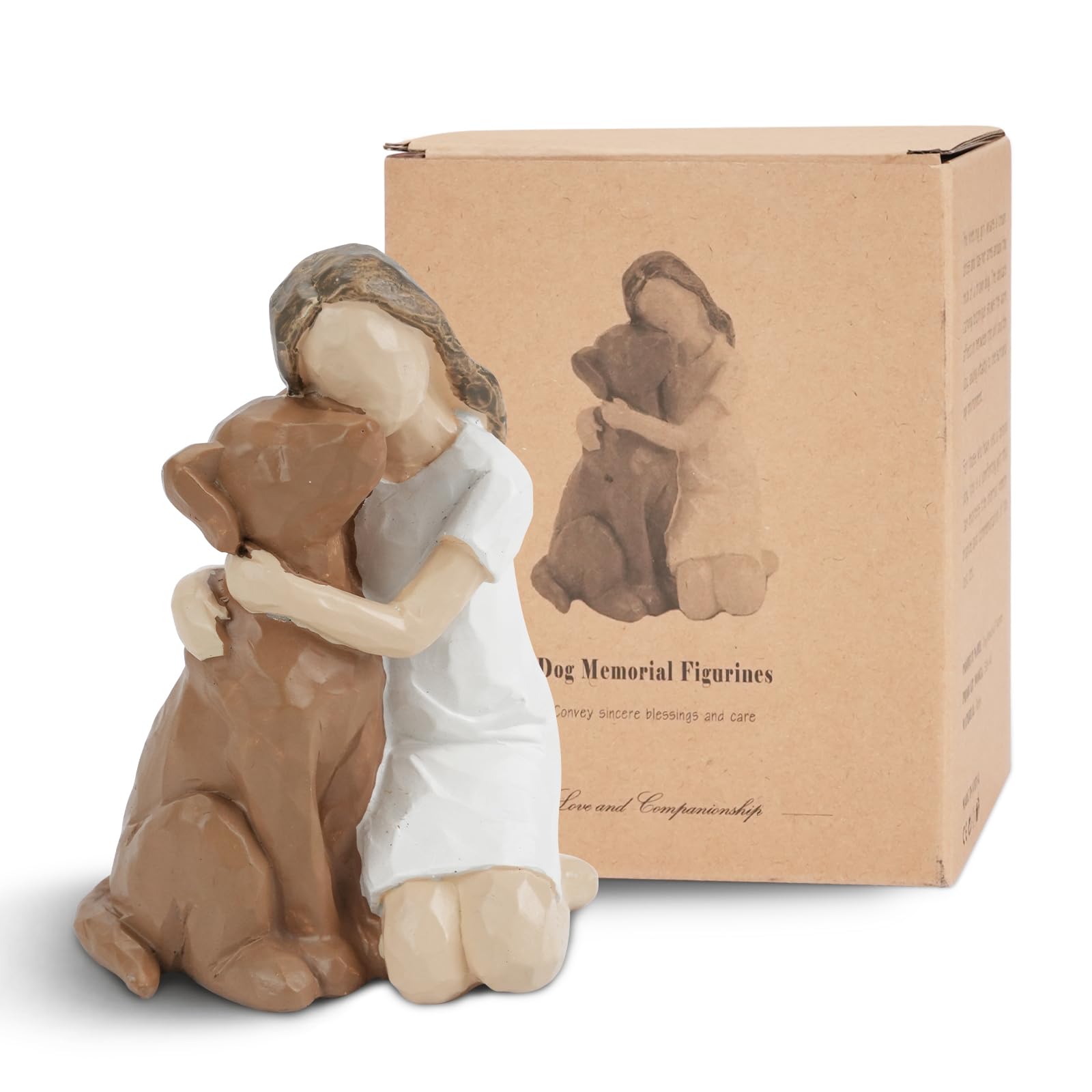 Photo 1 of Resin Woman with Dog Figurines, Dog Memorial Gifts, Girl and Dogs Friendship Hand-painted Sculptures for Dogs Lovers, Pet Loss Sympathy Statues for Home Bedroom Living Room Tabletop Shelf Decor