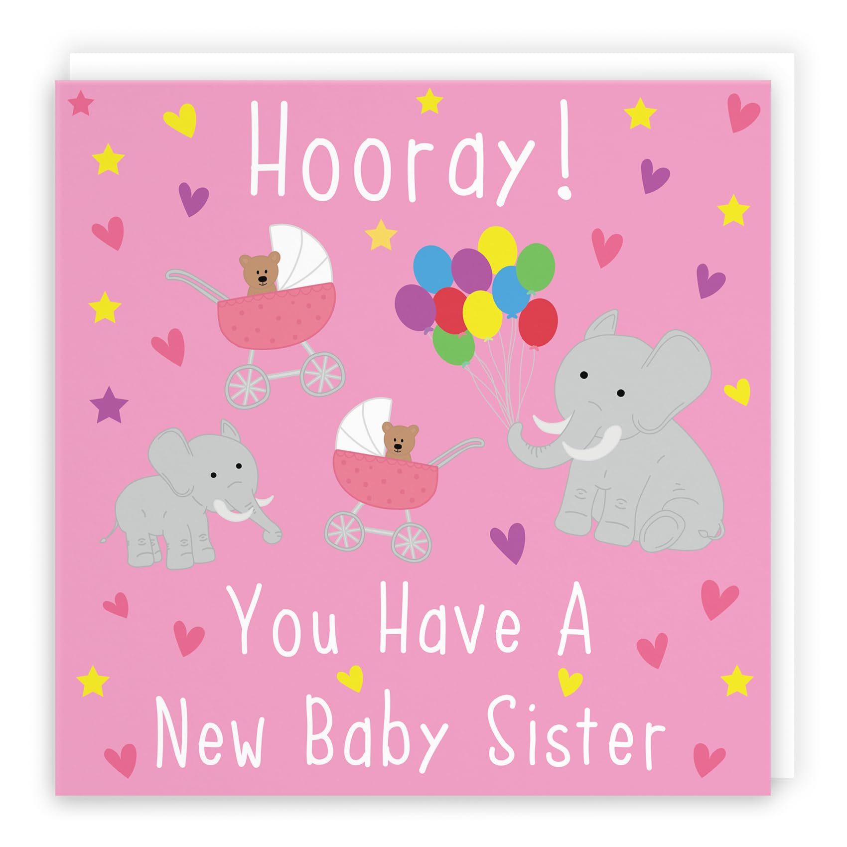 Hunts England - New Baby Sister Card - Hooray! - You Have A New Baby Sister - New Baby Girl - New Sibling - Pregnancy Card - Iconic Collection