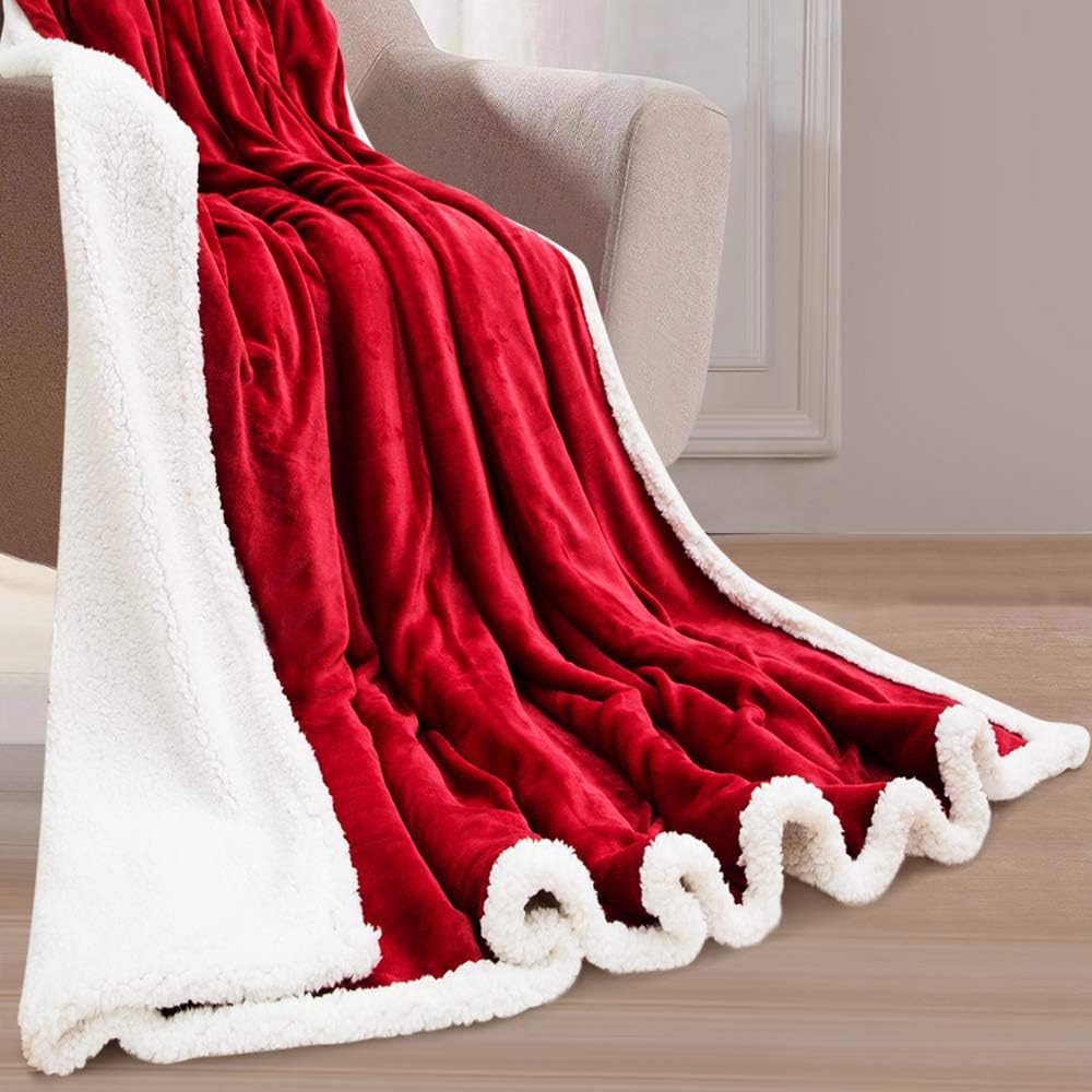 BEAUTEX Sherpa Fleece Throw Blanket Warm Super Soft Cozy Fuzzy Lightweight Reversible Microfiber Premium Plush Throw Blanket for Couch,Sofa,Bed,All Season (Burgundy, Throw(50×60Inch)