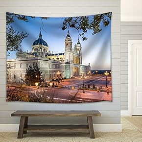 Madrid, Spain at La Almudena Cathedral and The Royal Palace. - Fabric Wall Tapestry Home Decor - 51x60 inches