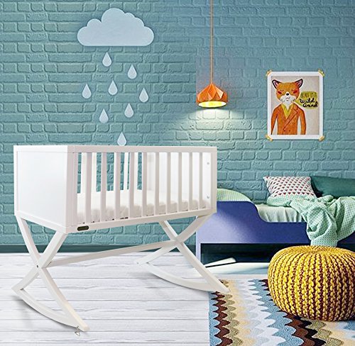 Green Frog, Allegro Cradle | Handcrafted Contemporary Wood Baby Cradle | Premium Pine Construction | Rocking and Stationary | Stark White Color - Thumbnail 6
