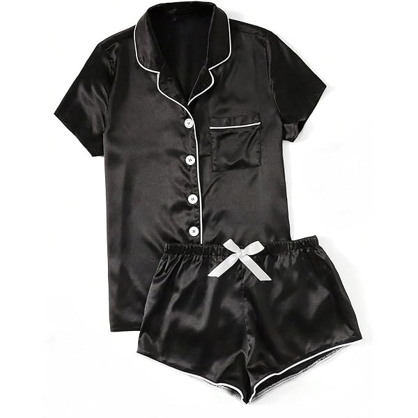 KCW Women's Silk Pajama Set – Short Sleeve Satin Sleepwear With Pockets – Comfy Button Down Lounge Set