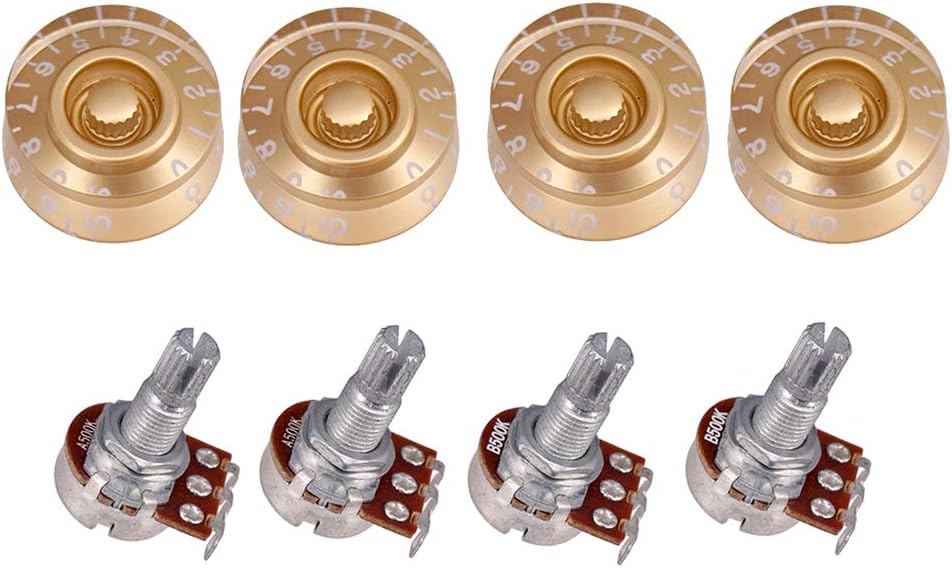 4 Piece Speed Control Knobs Volumes Tones and 4 Piece Guitar Potentiometers Audio Pots A500K B500K - Golden