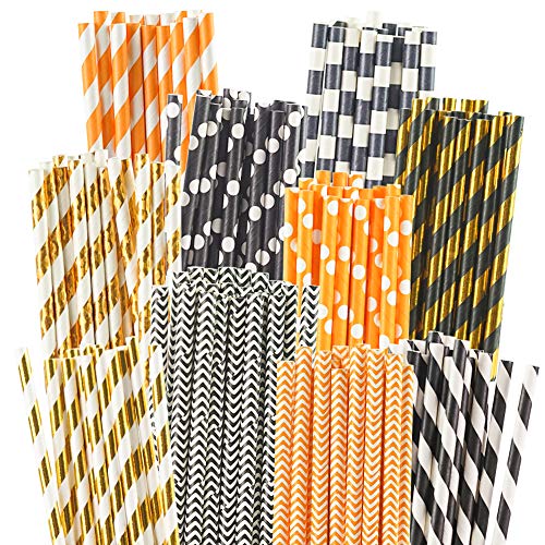 HANSGO Paper Straw Decorations,200 Pack Paper Straws Drinking Stripe