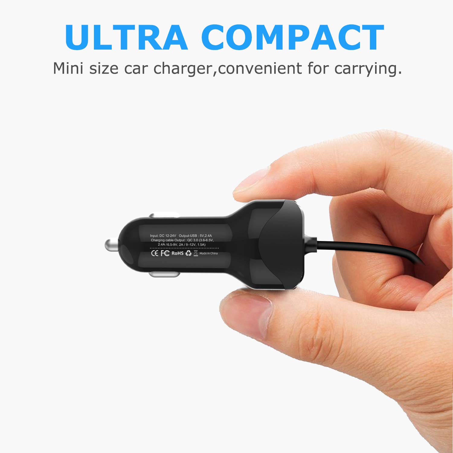 USB Type C and Micro Car Charger,esonstyle Dual USB Car Charger with Quick Charge 3.0 Technology (Black)