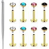 Zolure 16G Internal Thread Earrings Studs Flat Back CZ Piercing Jewelry Tragus Cartilage Labret Helix Lip Ring Conch Medusa