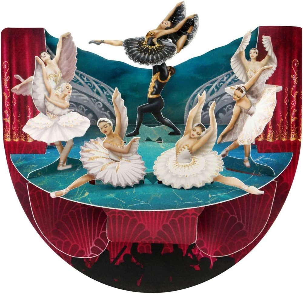 SANTORO Popnrock, 3D Pop Up Greeting Card, Swan Lake Ballet, for Her for Mum Birthday, Mothers Day, green|red