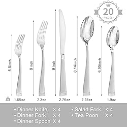 KINGSTONE Silverware Set, 20-Piece Flatware Set for