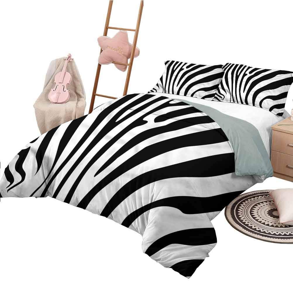Nomorer Bed Set Full Size Zebra Print Modern Quilt Cover Reversible&Decor Animal Skin Pattern